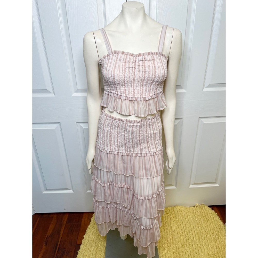 Red Dress Boutique Lavender Stripe Two Piece Smocked Set w/ Tiered Ruffle Skirt